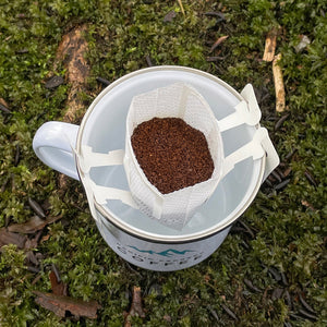 Coffee filter with coffee grounds